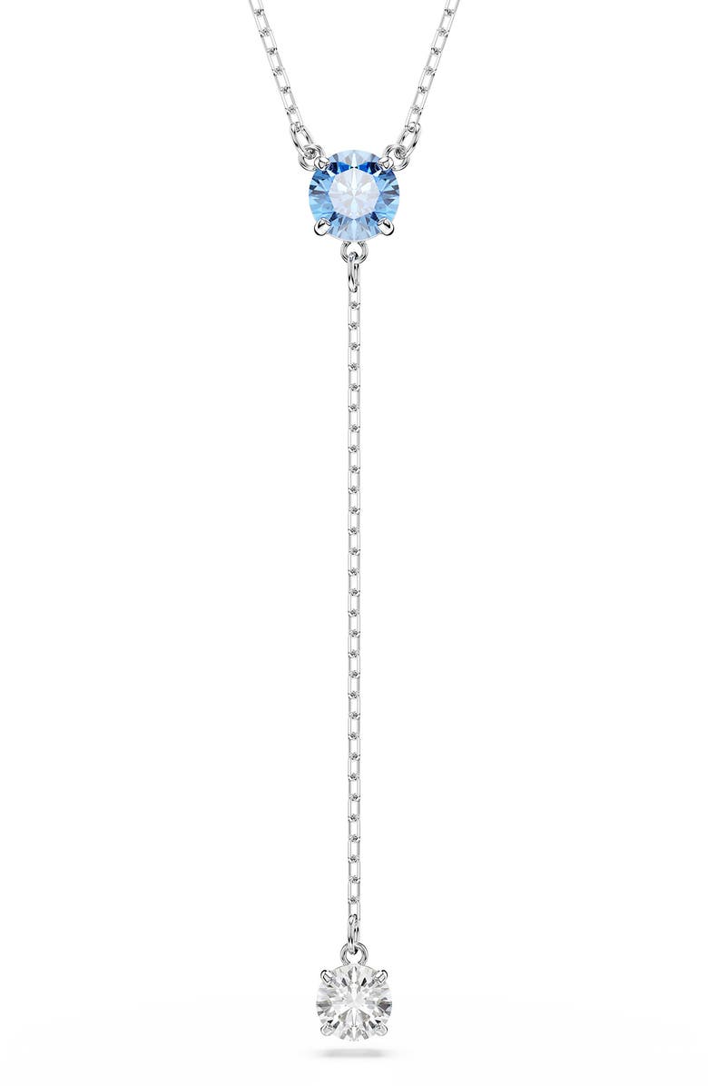 Swarovski Stilla Y-Pendant Necklace, Main, color, Rhodium/ Blue