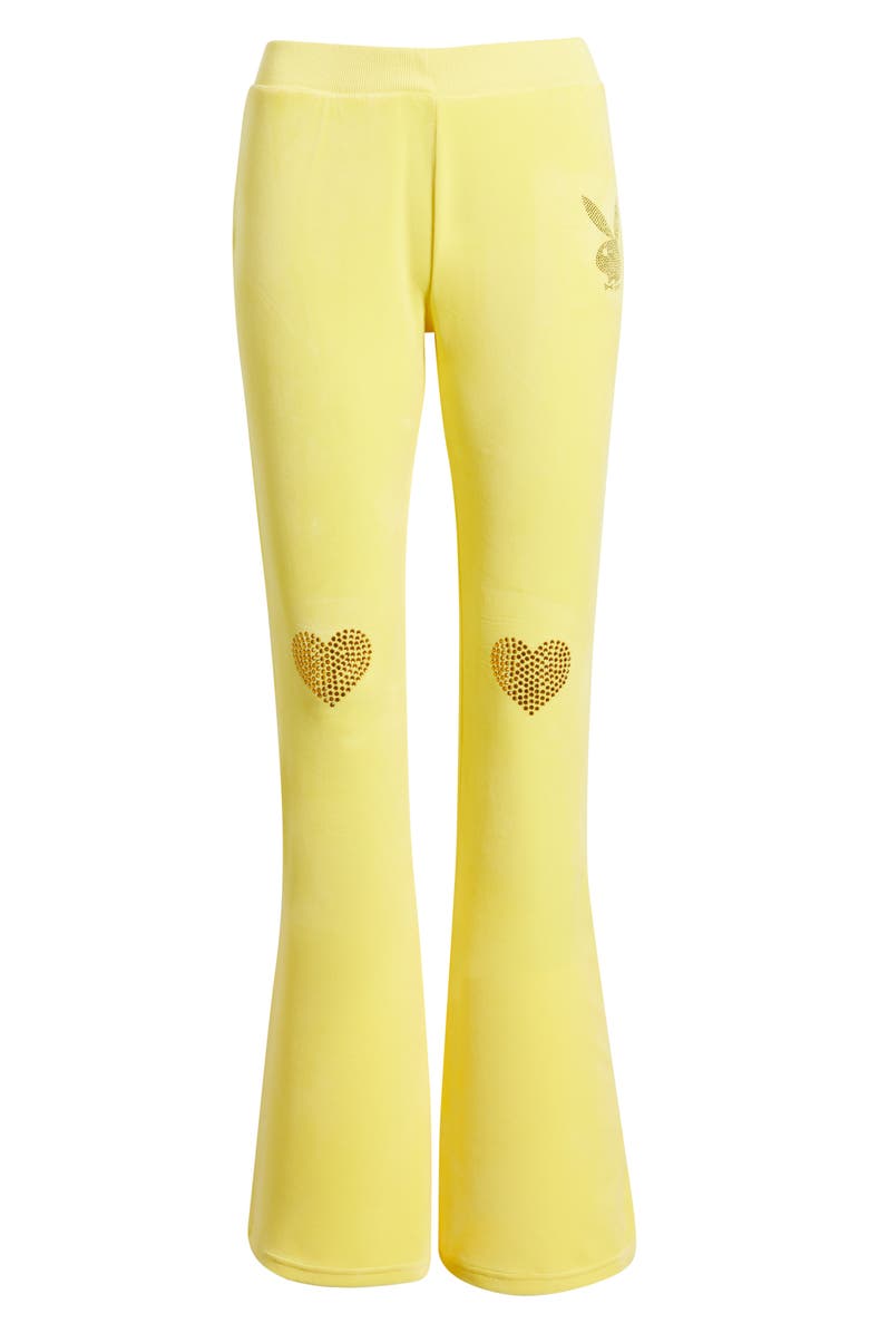 PTCL x Playboy Rhinestone Logo Velour Flare Leg Pants, Alternate, color, 
