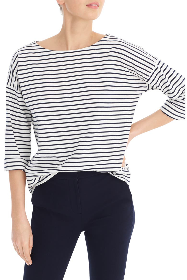 Striped Tee, Main, color, SKINNY STRIPE IVORY NAVY