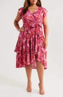 Chelsea28 Flutter Sleeve Faux Wrap Midi Dress