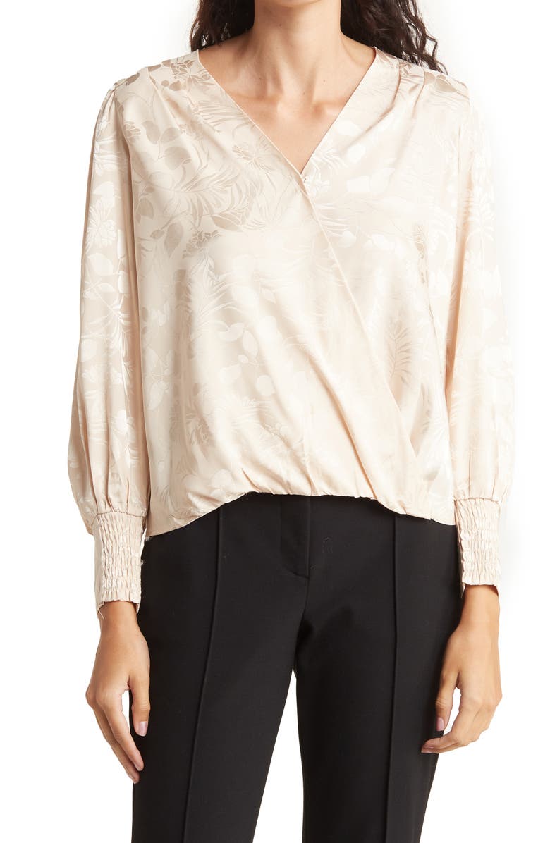 CHENAULT Surplice Long Sleeve Satin Blouse, Main, color, 