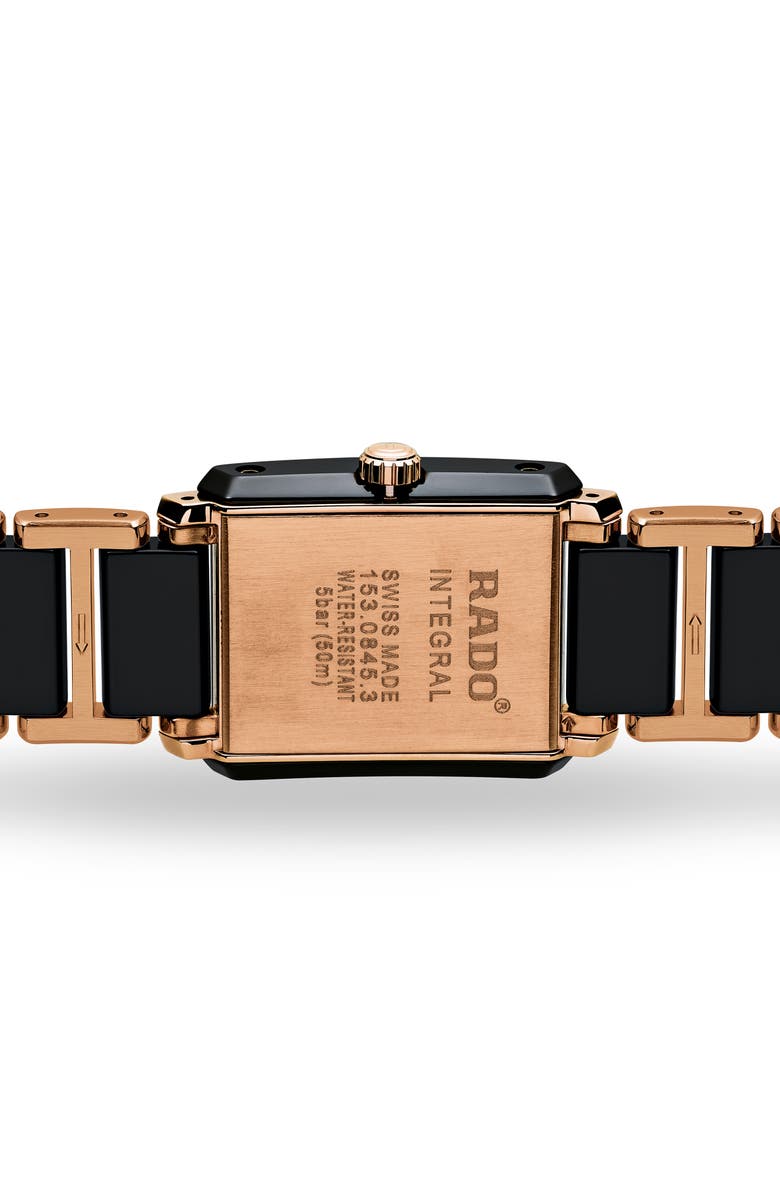 RADO Integral Diamonds Bracelet Watch, 22mm x 33mm, Alternate, color, Rose Gold/ Black