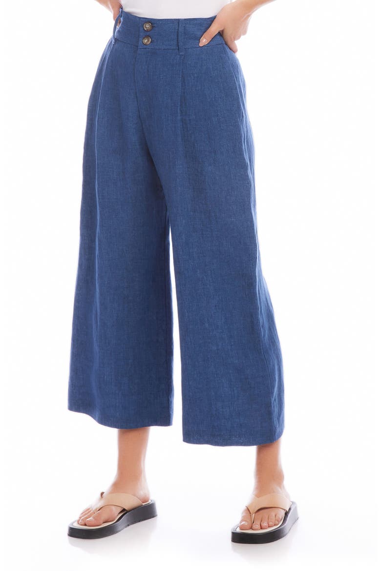 Sadie Linen Crop Wide Leg Pants, Alternate, color, BLUE