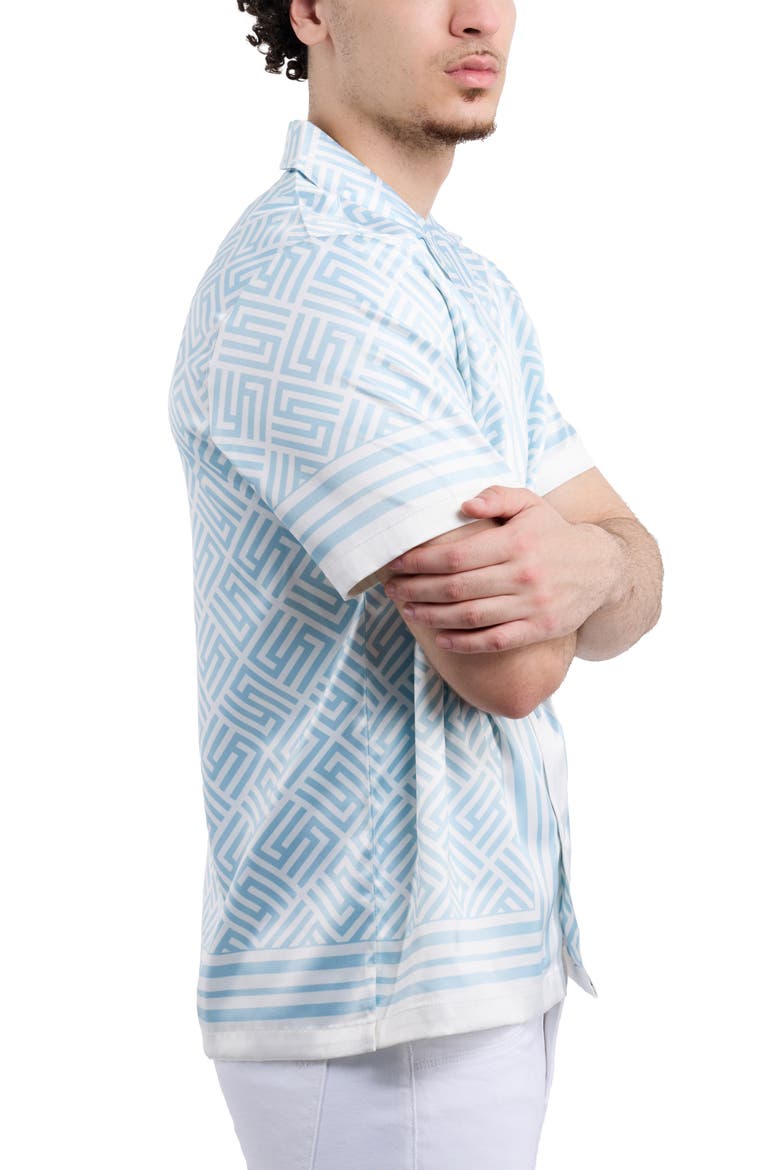 Rhombus Geo Print Camp Shirt, Alternate, color, BLUE