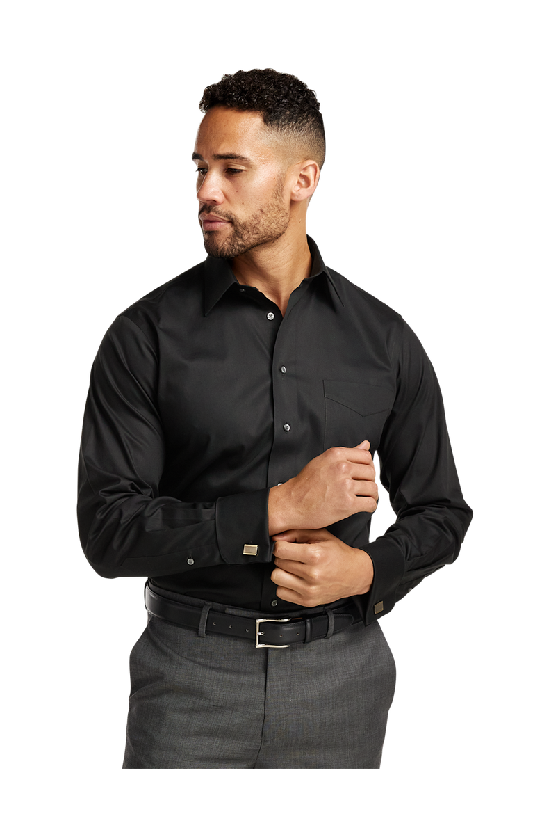 Non-iron Cotton Pinpoint Solid Point Collar French Cuff Dress Shirt, Alternate, color, Black