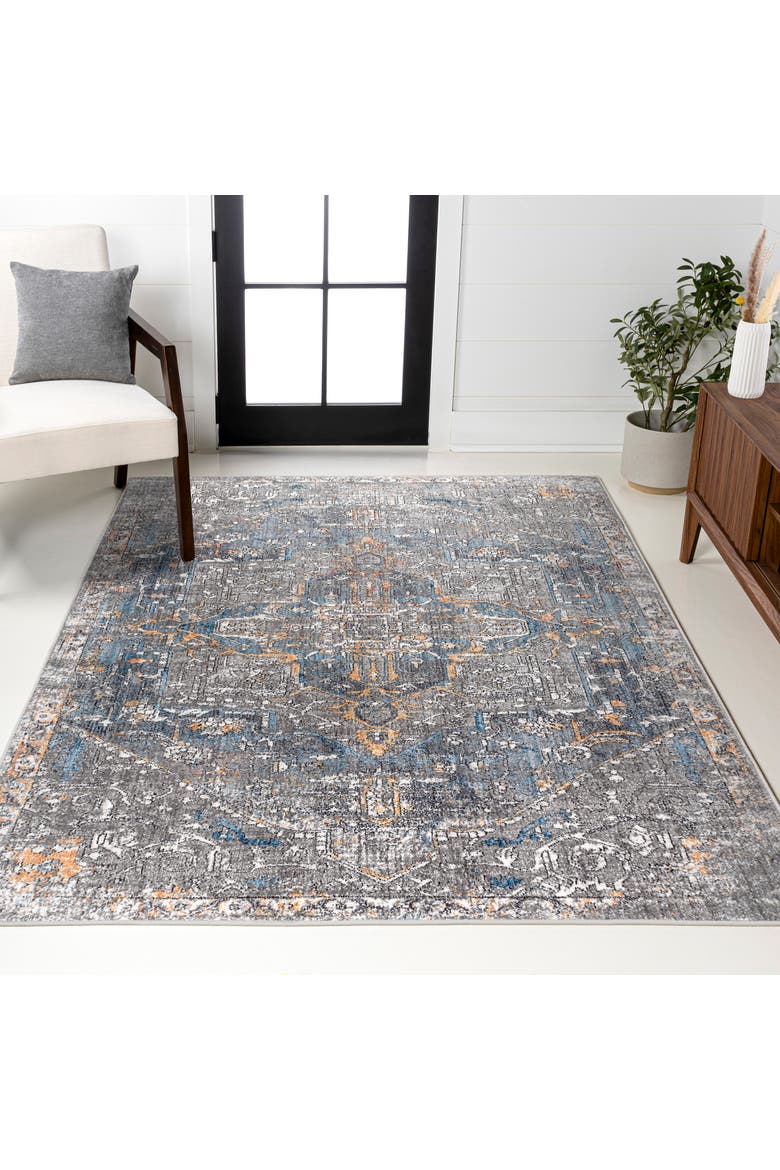 Izmir Vintage Medallion Area Rug, Alternate, color, Gray/Mustard/Turquoise