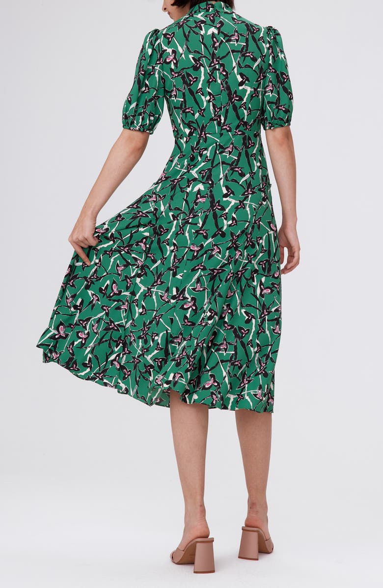DVF Nella Printed Mock Neck Midi Dress, Alternate, color, Clover Twigs Green