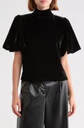 AREA STARS Velvet Mock Neck Puff Sleeve Top