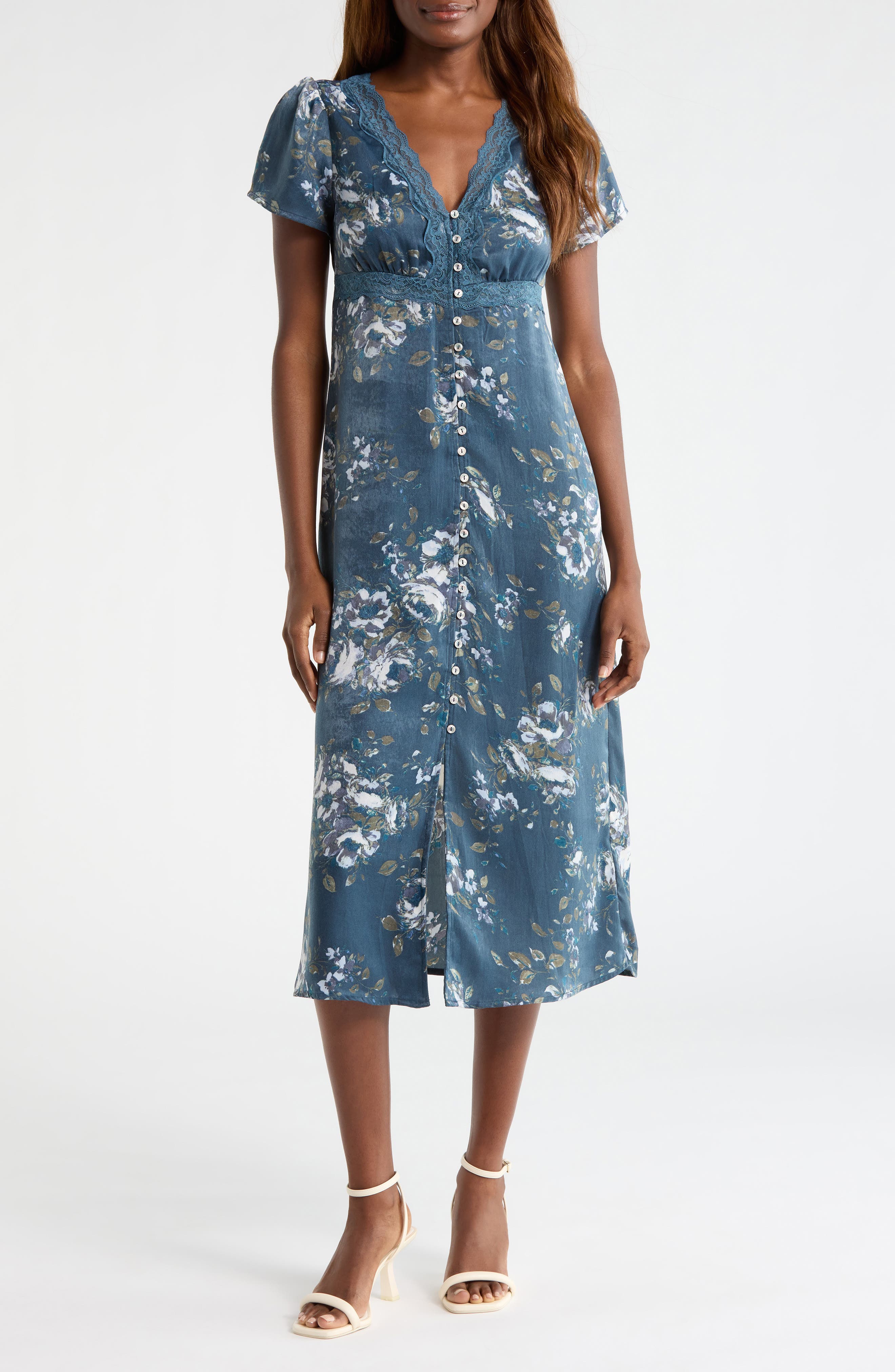 lucky brand lace trim midi slip dress Midi & Maxi Dresses