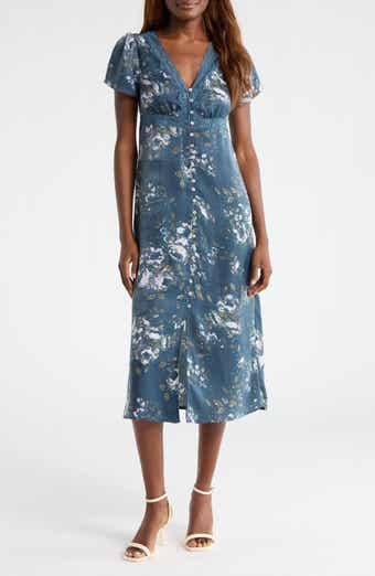 Lace Trim Floral Print Midi Dress