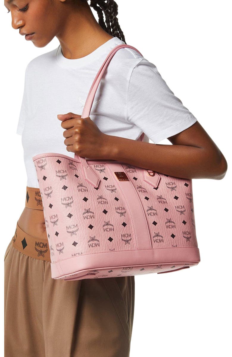 MCM New Small Liz Shopper in Visetos, Alternate, color, Soft Pink