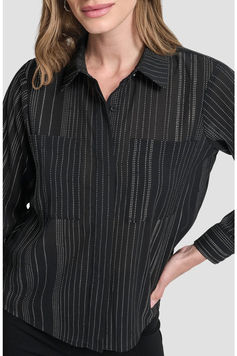 Studded Chiffon Button-Up Shirt, Alternate, color, BLACK