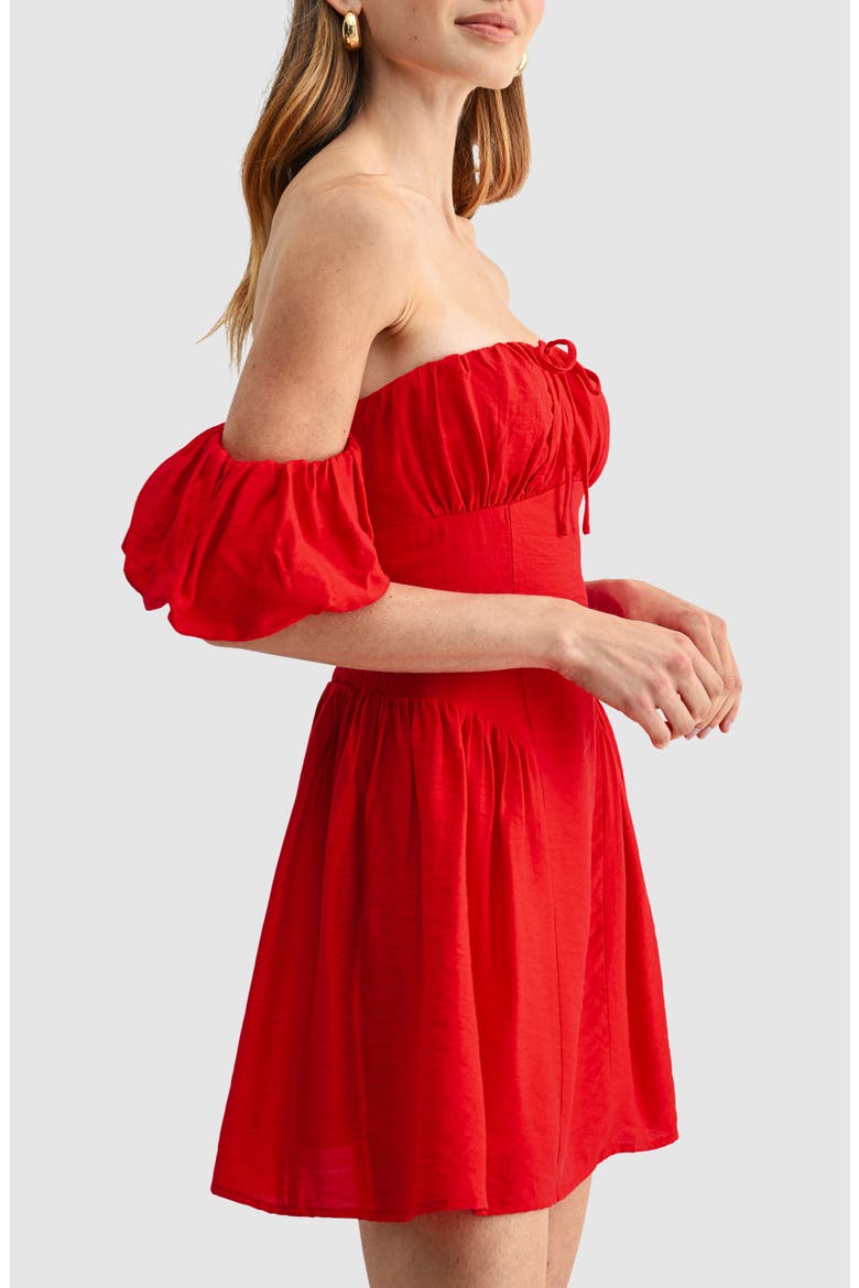 Shirred Off the Shoulder Dress, Alternate, color, RED