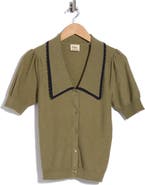 ELIE ELIE TAHARI Pointelle Puff Sleeve Cardigan