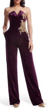 Dress the Population Beck Sequin Strapless Velvet Jumpsuit