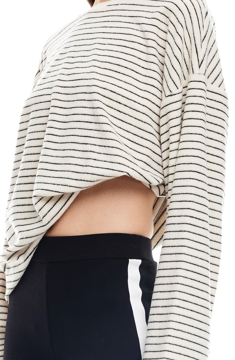 LIONESS Bry Stripe Oversize Velour Top, Alternate, color, Cream Noir Strip