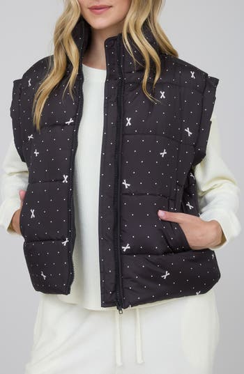 Blu Pepper Polka Dot Bow Zip Vest In Black
