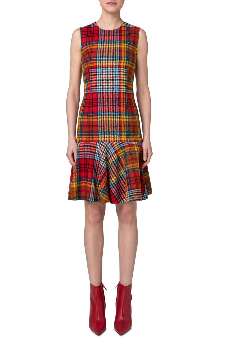 Tartan Virgin Wool Flannel Dress, Main, color, RED-MULTI