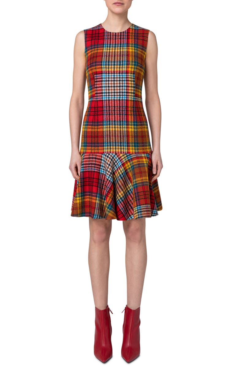 Akris punto Tartan Virgin Wool Flannel Dress, Main, color, 