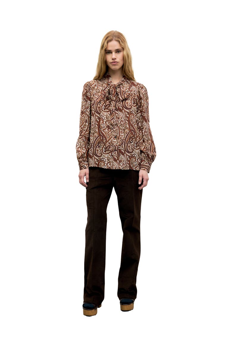 Lisie Tie Neck Paisley Shirt, Alternate, color, Caramel