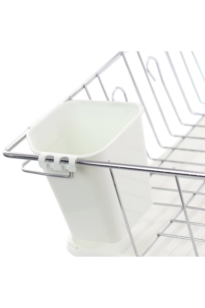 16-Inch Dish Rack in White with Cutlery Holder, Alternate, color, Silver