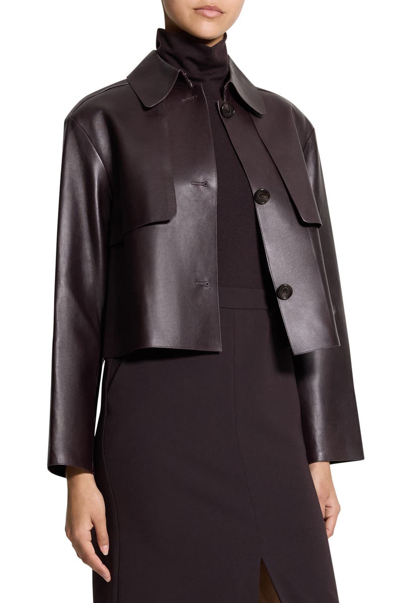 Theory Crop Leather Jacket, Alternate, color, Cacao - Daj