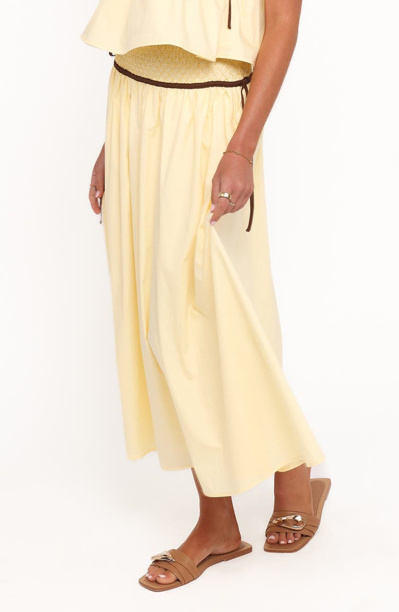 Petal & Pup Orielle Smocked Waist Cotton Midi Skirt, Alternate, color, Lemon