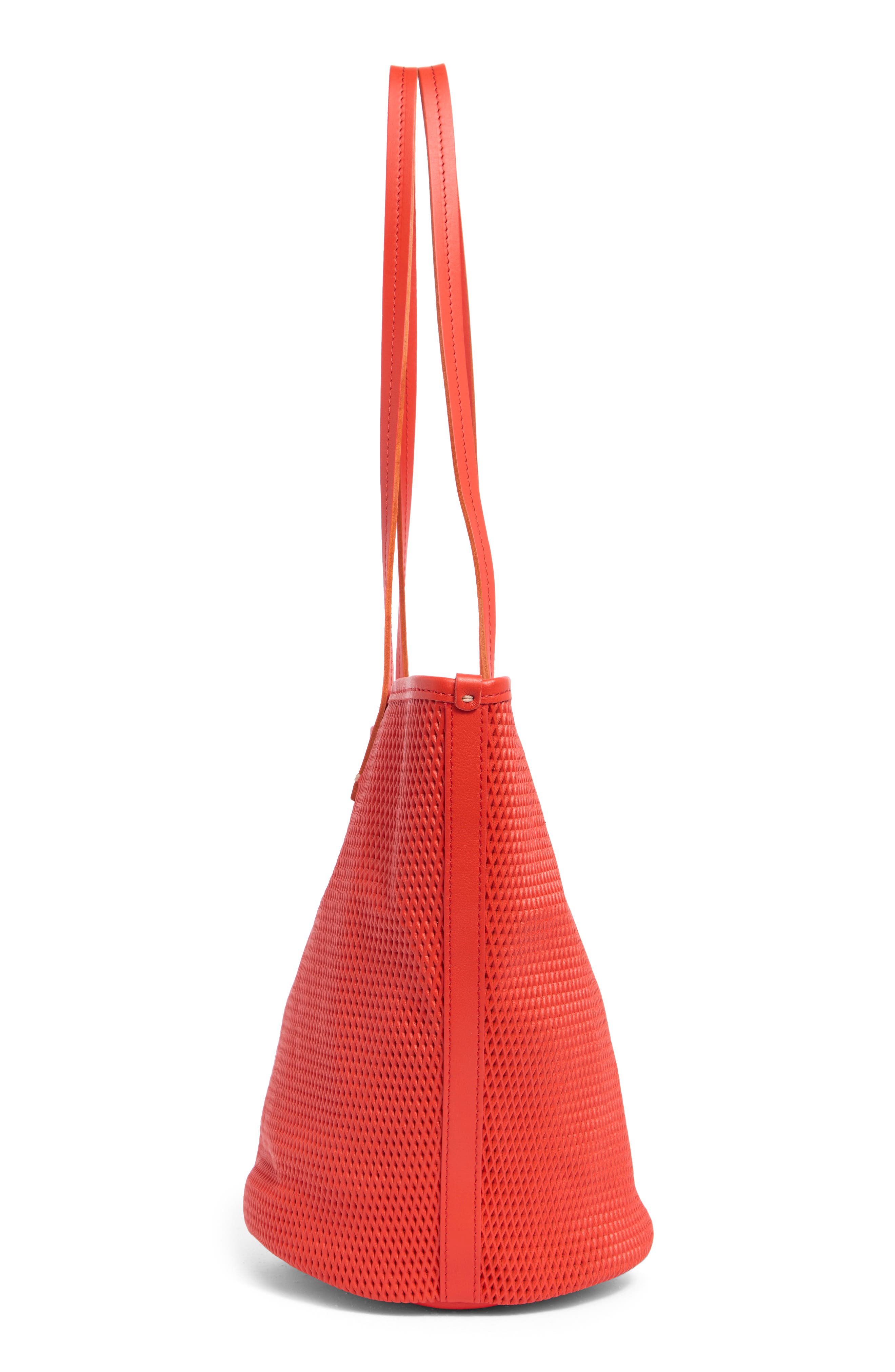 Clare V. Choupette Diamond Perforated Leather Tote, Alternate, color, Bright Poppy