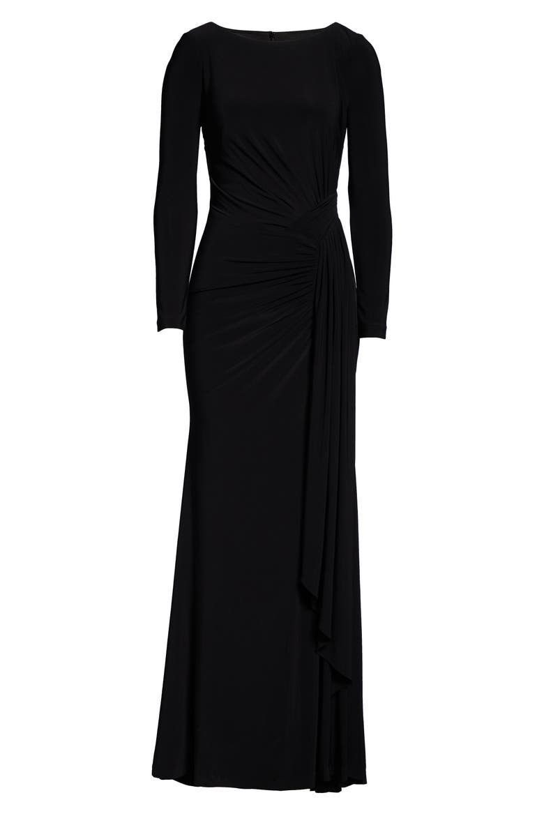 Long Sleeve Ruched Gown, Alternate, color, BLACK