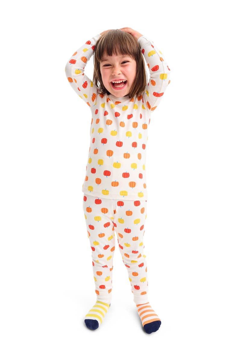 Primary Kids Organic Long Sleeve Pj Top In Candy Pumpkins, Alternate, color,