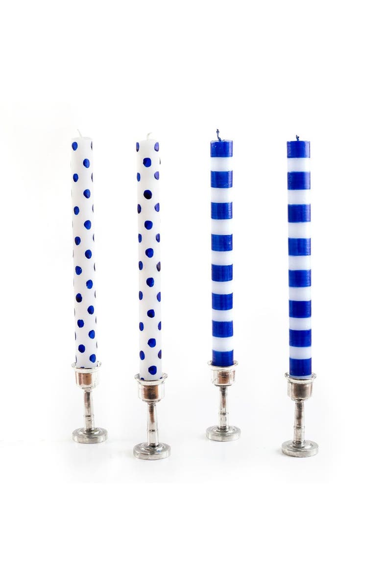 Thumbprint Artifacts Blue Dots & Stripes Tapers - Gift Box of 4, Main, color, Blue Dots