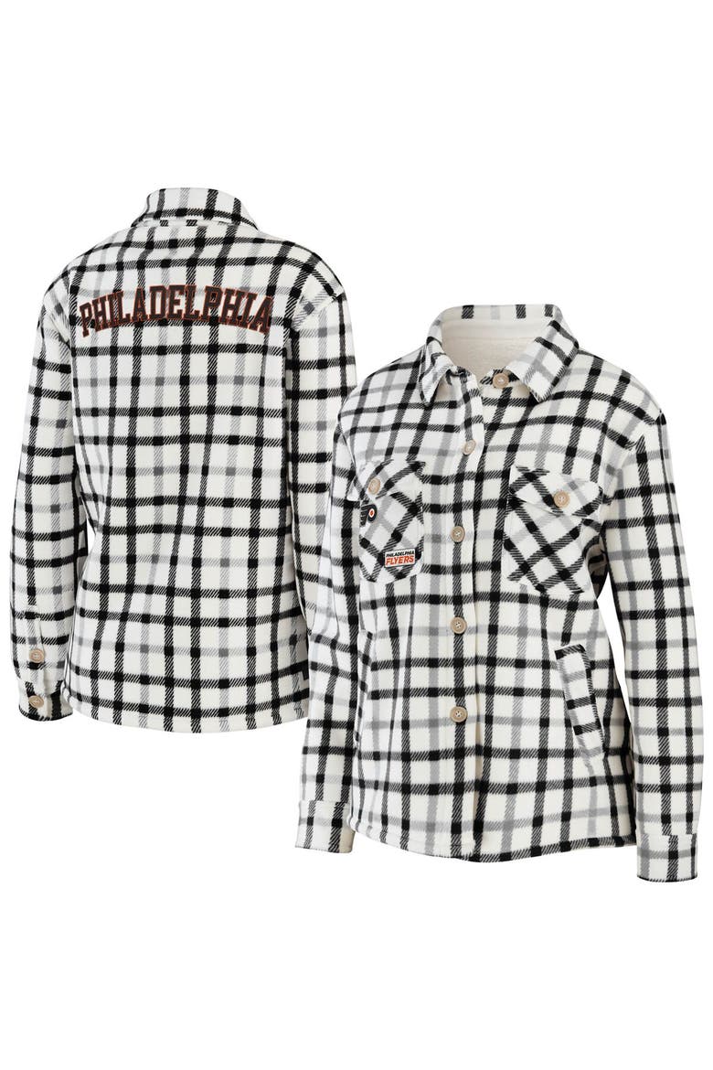 Women's WEAR by Erin Andrews Oatmeal Philadelphia Flyers Plaid Button-Up Shirt Jacket, Main, color, Oatmeal