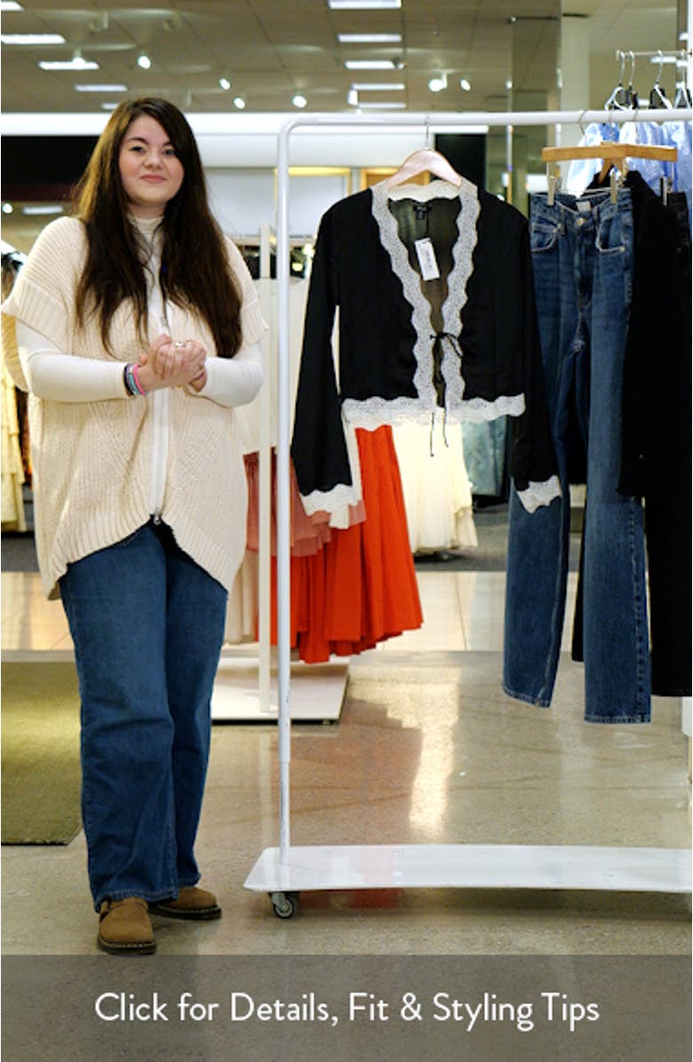 Lace Trim Tie Front Satin Top, sales video thumbnail