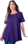 Roaman's Plus Size Ultimate Cotton Crewneck Short Sleeve Swing Tee