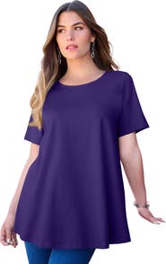 Roaman's Plus Size Ultimate Cotton Crewneck Short Sleeve Swing Tee