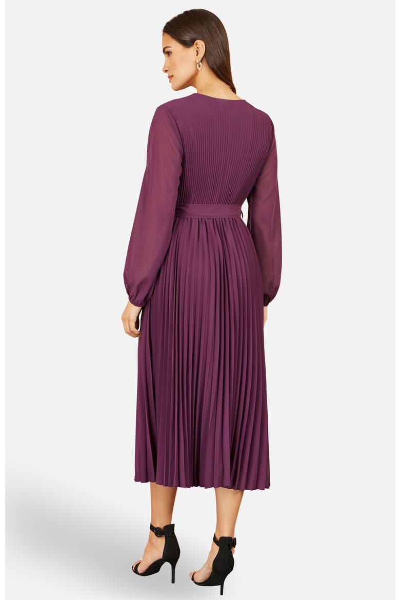 Pleated Wrap Midi Dress, Alternate, color, Purple