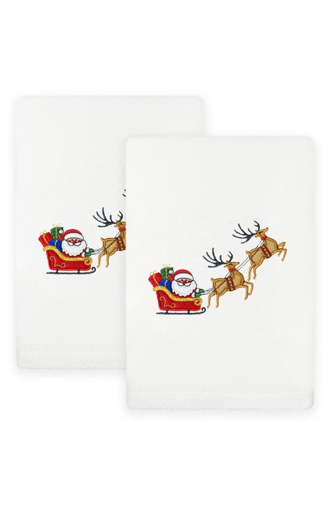 2-Piece Santa's Sled Turkish Cotton Hand Towel Set