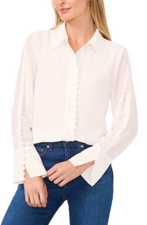 CeCe Scallop Trim Chiffon Shirt in New Ivory 