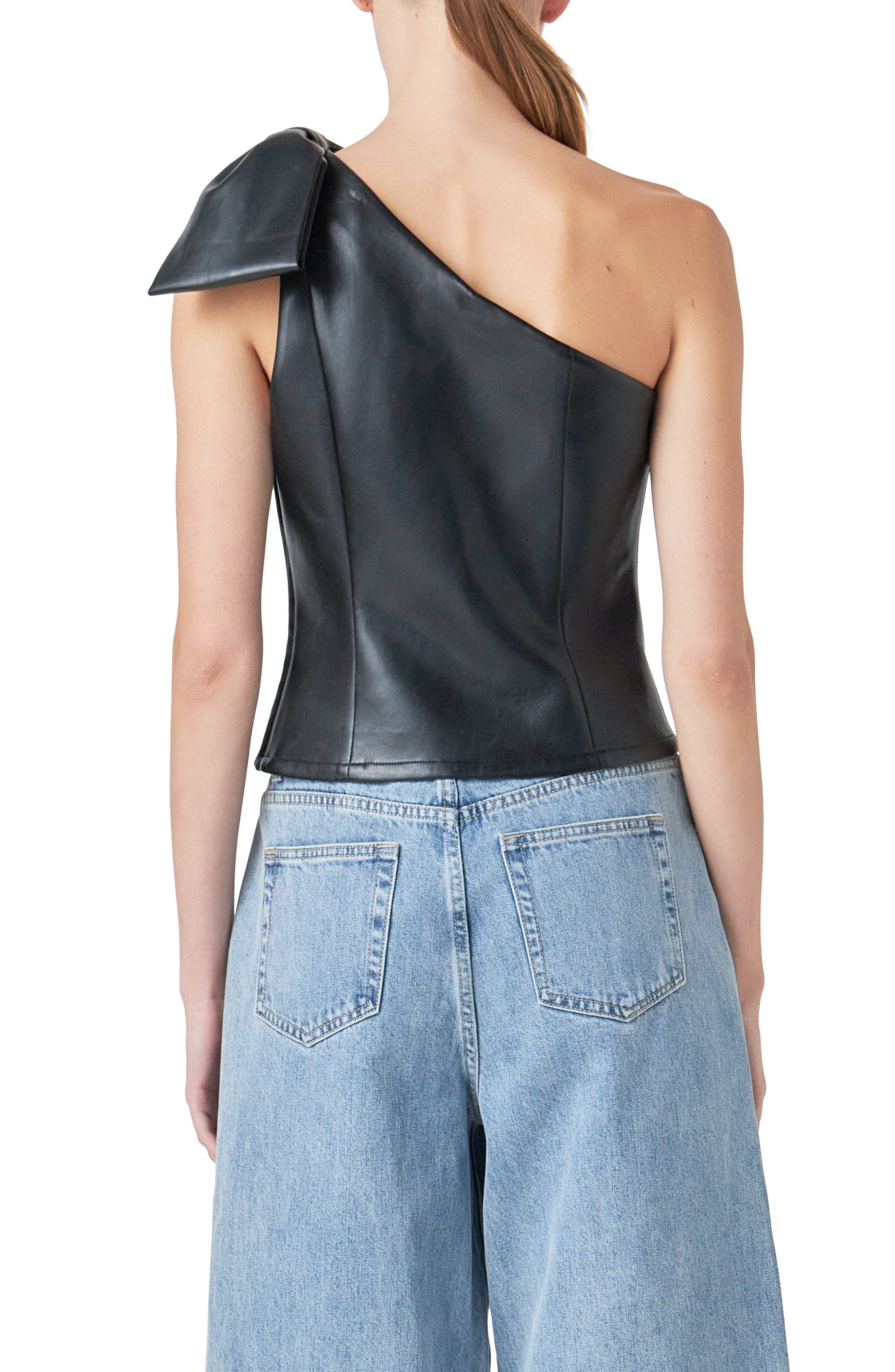 One-Shoulder Faux Leather Top - image 2