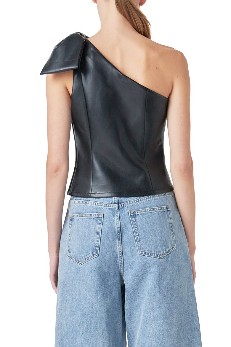 One-Shoulder Faux Leather Top, Alternate, color, BLACK