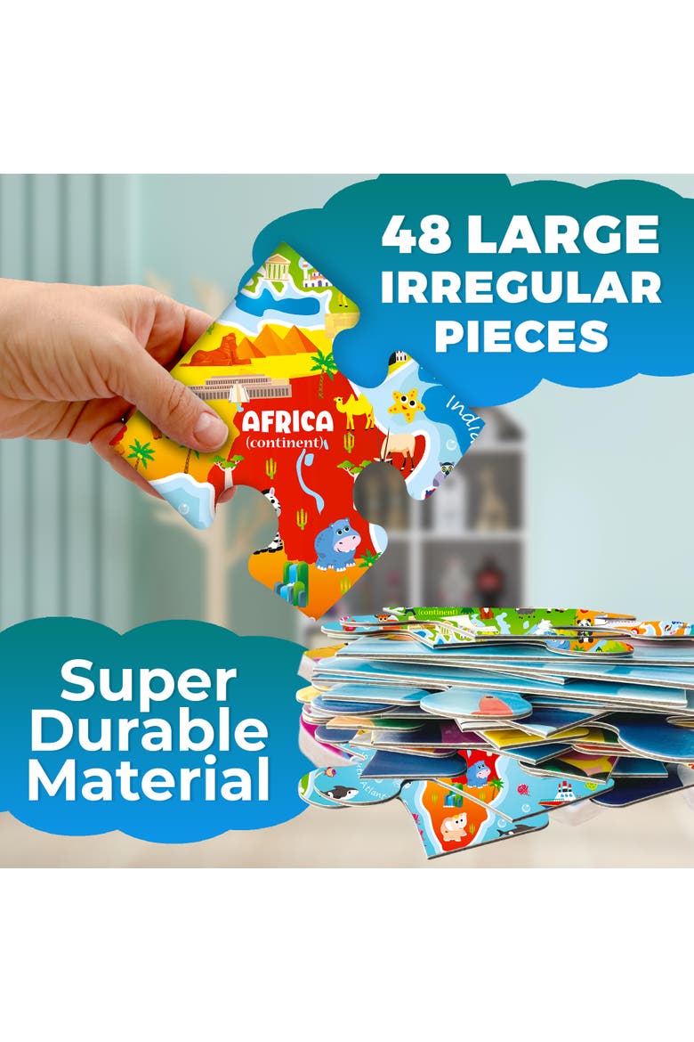 48-Piece Giant Floor Kids Jigsaw Puzzle - USA, World Map, City, and Vehicle Themes, Alternate, color, World Map