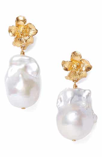 Hibiscus Freshwater Pearl Drop Earrings