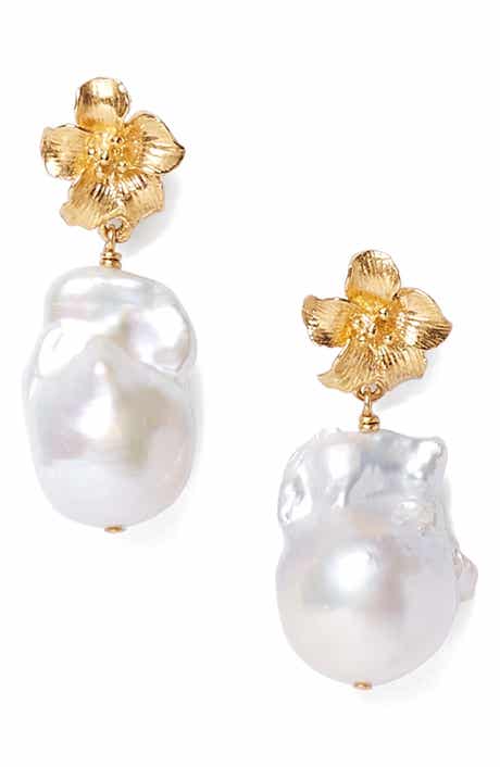 Hibiscus Freshwater Pearl Drop Earrings