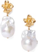 Chan Luu Hibiscus Freshwater Pearl Drop Earrings
