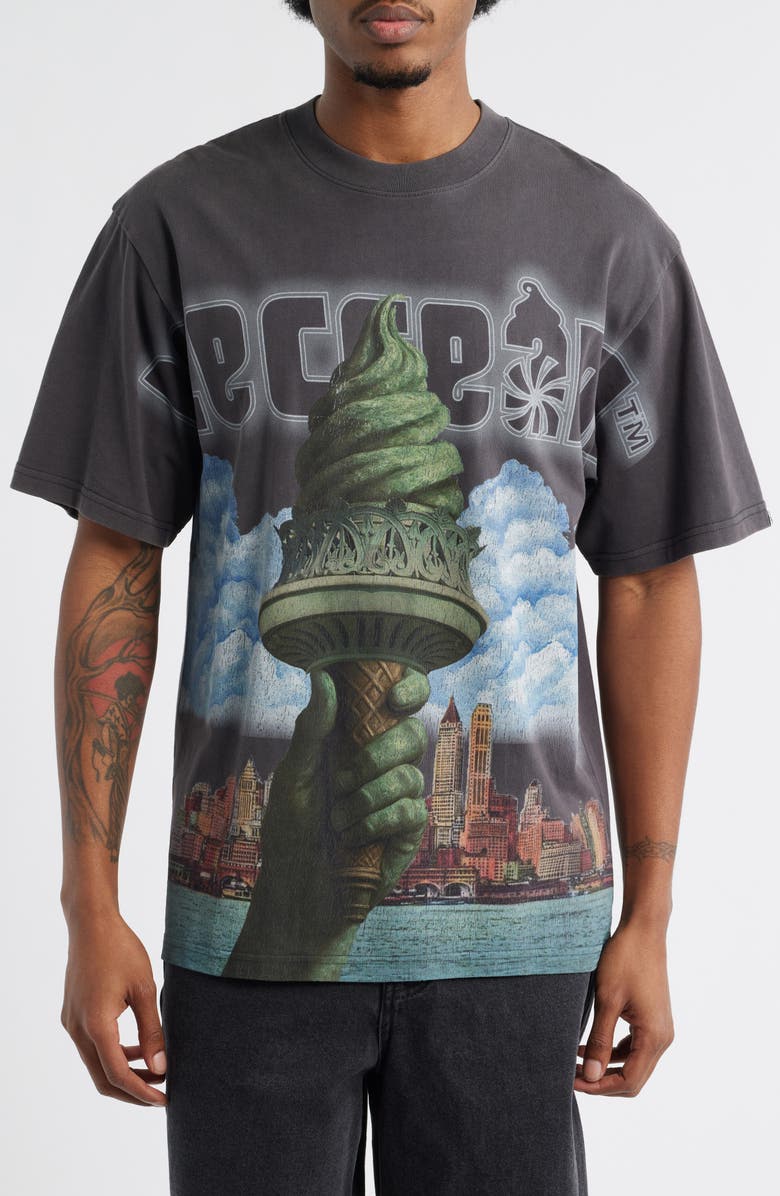 ICECREAM Custard Print Cotton T-Shirt, Main, color, Charcoal Art