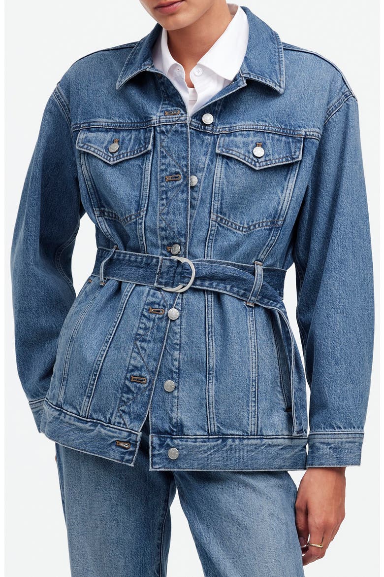 Belted Oversize Trucker Jean Jacket, Main, color, RESTON WASH
