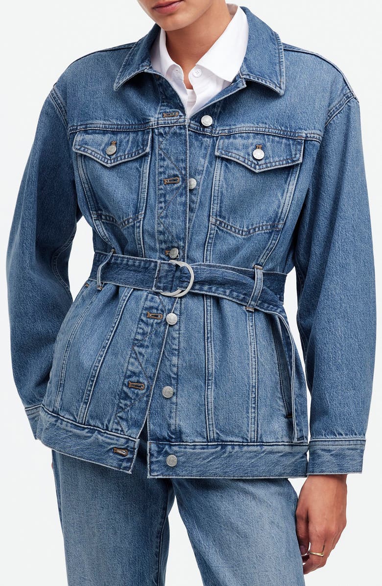 Madewell Belted Oversize Trucker Jean Jacket, Main, color, Reston Wash