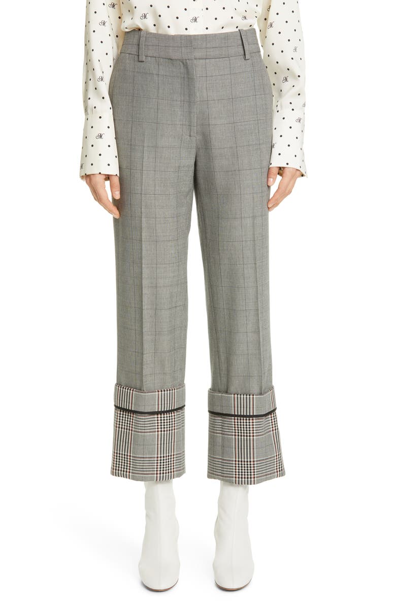 MONSE Cuff Hem Plaid Straight Leg Wool Blend Pants, Main, color,