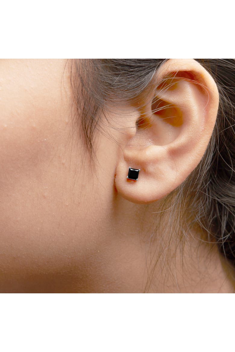 14K White Gold 5/8 Ct Princess Black Diamond Stud Earrings with Push Backs, Alternate, color, White