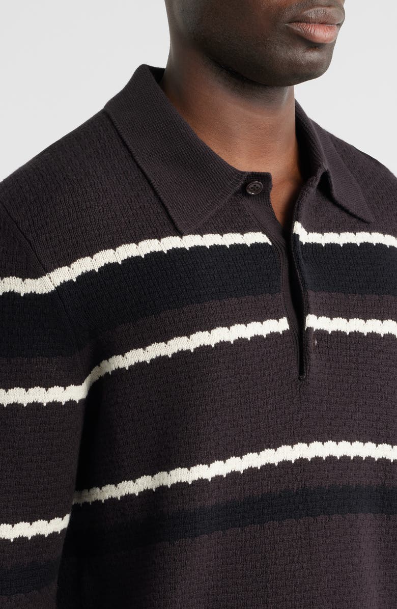 NN07 Alfie 60019 Stripe Long Sleeve Organic Cotton Polo Sweater, Alternate, color, Dusky Port